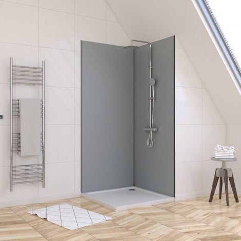 lot de 2 panneaux muraux aluminium silver 90+90x210 cm avec profilés noir mat - wall'it