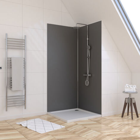 lot de 2 panneaux muraux aluminium gris 90+90x210 cm avec profilés anodise brillant - wall'it