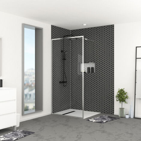 paroi de douche 100x200 cm - cadre et bras aluminium chrome - chromed contouring