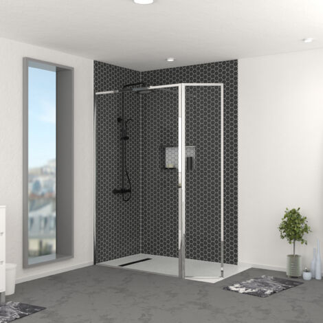 paroi de douche avec volet pivotant 120+40x200cm - finition chromée - chromed contouring