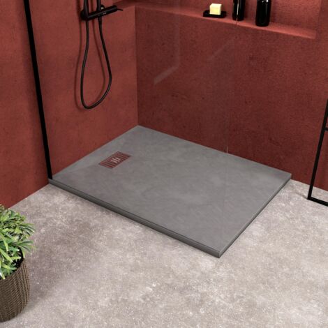 receveur de douche gris effet pierre 90x120 cm et grille décor linéaire en inox (1/5)
