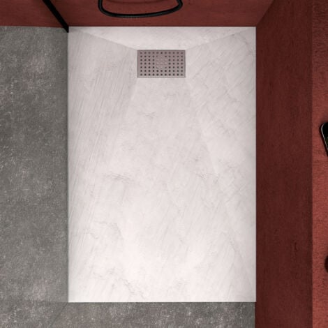pack receveur blanc effet pierre 90x140 cm et grille décor perforée en inox