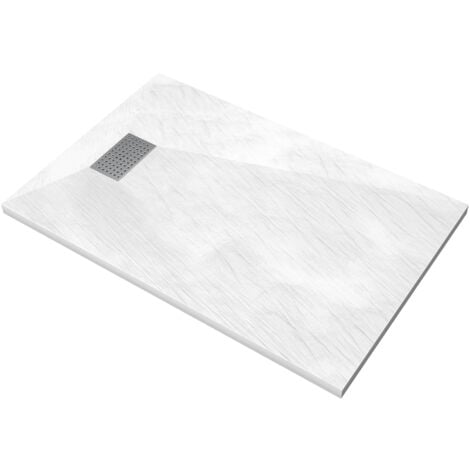 Pack Receveur Blanc Effet Pierre 80x120 cm et Grille décor Perforée en Inox