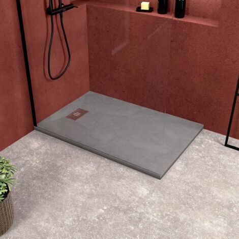 receveur de douche gris effet pierre 80x120 cm et grille décor linéaire en inox (1/5)
