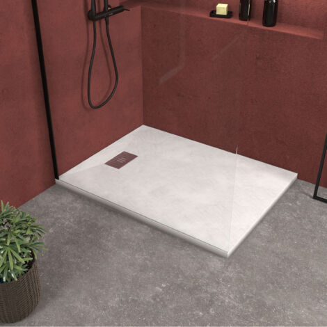 receveur de douche blanc effet pierre 90x120 cm et grille décor linéaire en inox