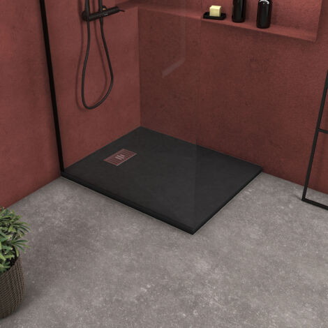 receveur de douche noir effet pierre 80x100 cm et grille décor linéaire en inox (1/5)