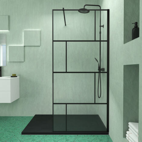 pack paroi de douche 90x195 cm + receveur noir effet pierre 140x90 cm (1/5)