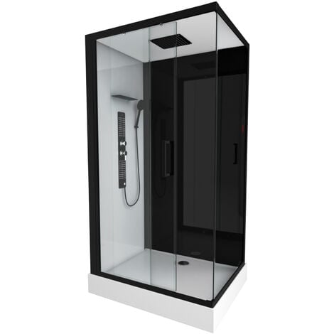 Porte de douche, angle rectangle, L.120 cm x l.79 cm, transparent, noir  Remix