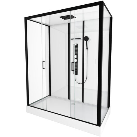 Cabine de douche rectangle 160x85x215cm -blanche avec profilé noir mat - FACTORY XXL