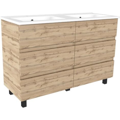 meuble de salle de bains 120cm 6 tiroirschêne naturel + vasque céramique blanche - timber 120