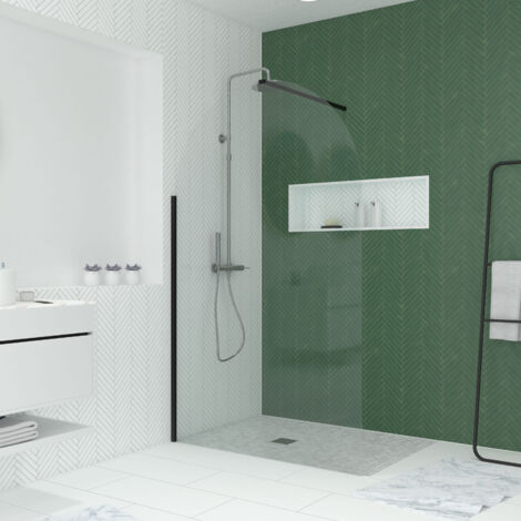 Aurlane – Paroi de douche arrondie 120x200 cm – Verre trempé 6 mm – Profilé aluminium noir mat – Fixation murale ajustable (1/5)