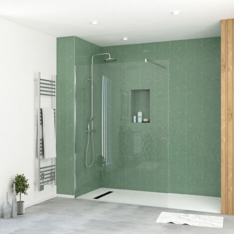 paroi de douche 140x195 cm en verre trempé 5 mm - finition chromé - chromed elementary