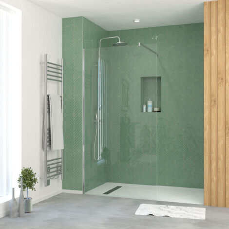 paroi de douche 100x195 cm en verre trempé 5 mm - finition chromé - chromed elementary