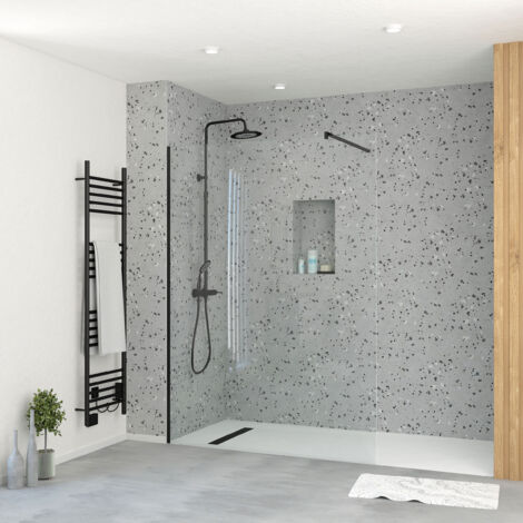 paroi de douche 140x195 cm en verre trempé 5 mm - finition noire - dark elementary