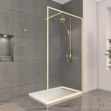 paroi de douche 120x200cm + grille finition or doré brossé + receveur blanc effet pierre 120x80x4cm (1/5)