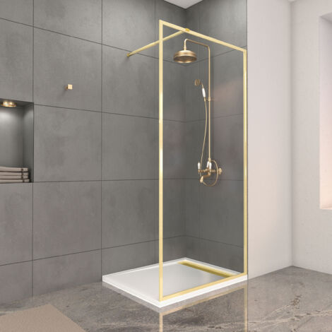 paroi de douche 100x200cm + grille finition or doré brossé + receveur blanc 100x80x4cm (1/5)