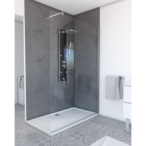 paroi de douche 140x200cm - verre trempé transparent 8mm - profilé chrome - freedom 2 chromed