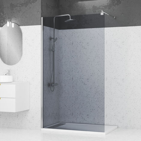 Aurlane – Paroi de douche 120x200 cm – Verre trempé fumé 8 mm – Profilé en aluminium chrome ajustable – Installation réversible (1/6)