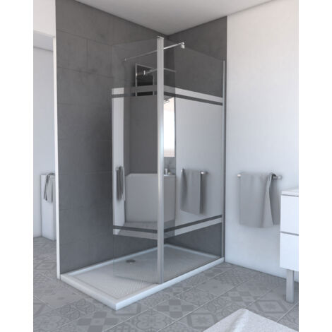 volet pivotant pour paroi de douche fixe - 40x200cm - verre 6mm avec bande miroir - profile chromé