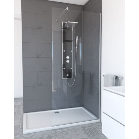paroi de douche 90x200cm - verre trempé transparent 8mm - profilé chrome - freedom 2 chromed