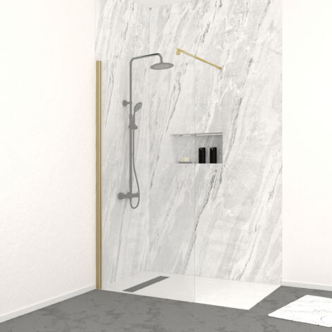paroi de douche à l'italienne 90x200 cm verre trempé 8 mm - finition or doré brossé - freedom 2 gold