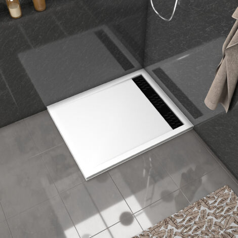 Aurlane – Receveur de douche à poser en acrylique blanc 80x100x4 cm – Surface antidérapante 18° – Evacuation linéaire – Inclus 2 grilles aluminium (1/5)