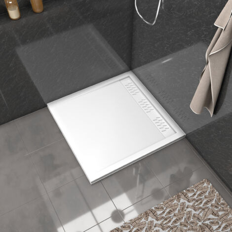 receveur en acrylique blanc 90x90x4 cm + grilles linéaires chrome et blanche mate (1/5)