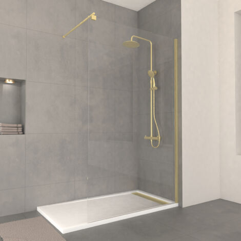 paroi de douche 120x200cm verre transparent - barre de fixation extensible et profil or brossé (1/5)