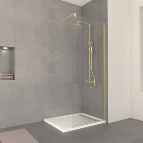 paroi de douche 80x200cm verre transparent - barre de fixation extensible et profil or brossé (1/5)