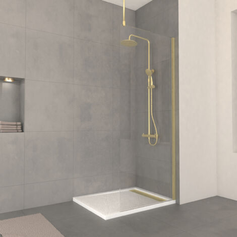 paroi de douche 80x200cm verre 8mm - profilé + barre plafond finition or brossé - freedom 2 gold