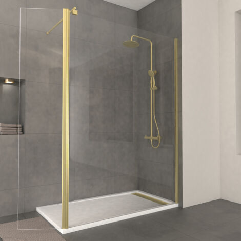 paroi de douche et volet pivotant 140+40x200 cm - profilé + barre de fixation or doré brossé