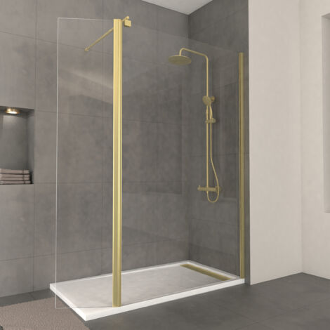 paroi de douche et volet pivotant 120+40x200 cm - profilé + barre de fixation or doré brossé