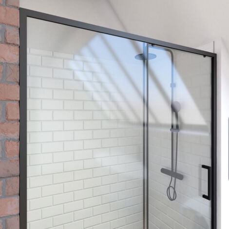 Paroi de douche AURLANE Crush 1 porte coulissante - 140x200 cm - Verre transparent - Profilé Noir