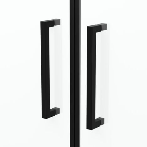 Porte de Douche Double Battant 70x200cm - Verre Trempé Transparent 6mm - Profil Noir Mat