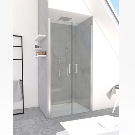 porte de douche double battant 70x200cm - verre trempé transparent 6mm - profil chromé