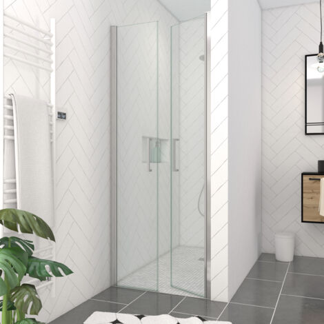 porte de douche double battant 80x200cm - verre trempé transparent 6mm - profil chromé