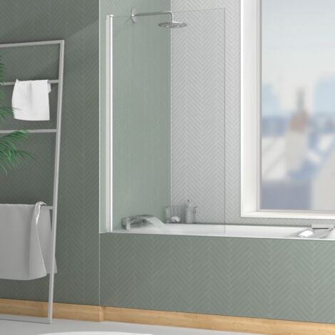 pare baignoire rabattable 80x140cm - profilé blanc mat - verre trempé 4mm - elementary