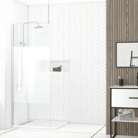 paroi de douche 80x200cm dépolie - profilé + barre plafond finition chrome - freedom 2 frosted (1/5)
