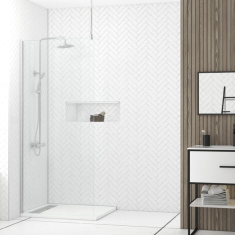 paroi de douche 90x200cm verre transparent - profilé + barre plafond finition chrome - freedom 2 (1/5)