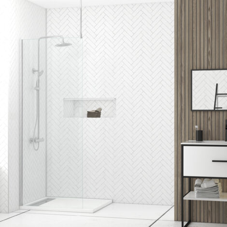 paroi de douche 80x200cm verre transparent - profilé + barre plafond finition chrome - freedom 2 (1/5)