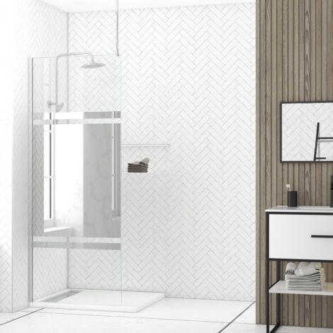 paroi de douche 80x200cm miroir - profilé + barre plafond finition chrome - freedom 2 mirror (1/5)