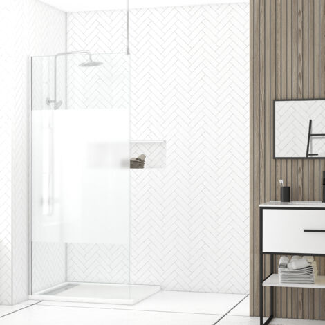 paroi de douche 90x200cm dépolie - profilé + barre plafond finition chrome - freedom 2 frosted (1/5)