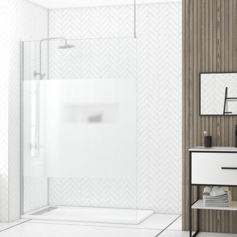 paroi de douche 140x200cm dépolie - profilé + barre plafond finition chrome - freedom 2 frosted (1/5)