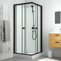 Aurlane – Cabine de douche carrée 80x80x200 cm – Portes coulissantes en verre trempé – Aluminium noir mat – Support douchette inclinable