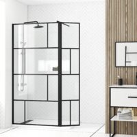 paroi de douche avec pivot 100+40x195cm - sérigraphie type briques et profilés noir - dark blocks