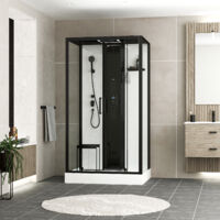 cabine de douche rectangle 115x90x218 cm - fonction hammam, jets hydromassants, led et bluetooth
