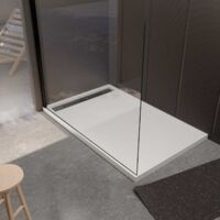 receveur de douche en résine blanc 90x140x3 cm effet pierre granit + grille linéaire chrome
