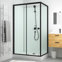 cabine de douche rectangulaire 110x80x197 cm - porte coulissante - fonds blancs & profilés noir mat