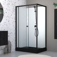 cabine de douche rectangulaire 110x80x197 cm - porte coulissante - receveur noir mat