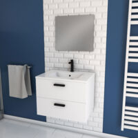 meuble salle de bain 60 cm suspendu 2 tiroirs blanc avec vasque et miroir - box-in